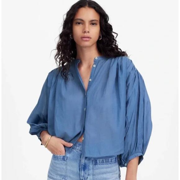 Madewell Tops - Madewell Balloon-Sleeve Top in Delphinium Blue Relax Fit Casual Wardrobe M New